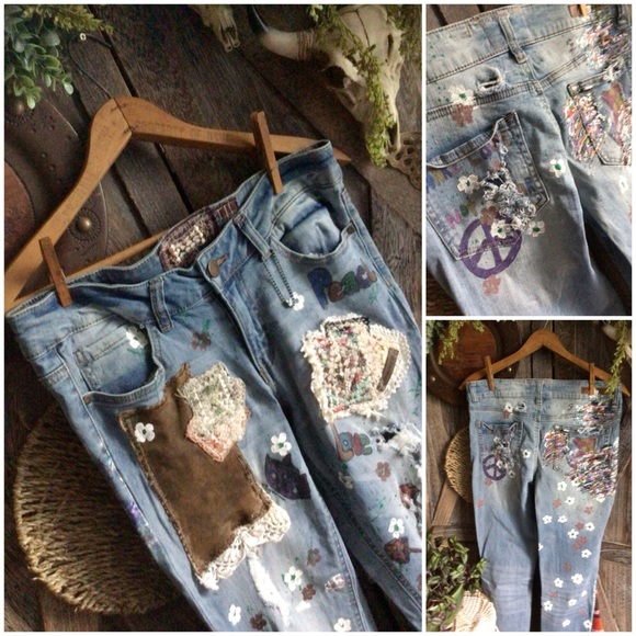 MaryJane Flared Patchwork Denim Blue Jean - Picture 9 of 16